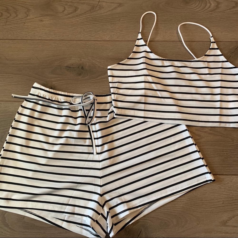 SHEIN Black & White Striped Crop Top and Shorts Set – NWT